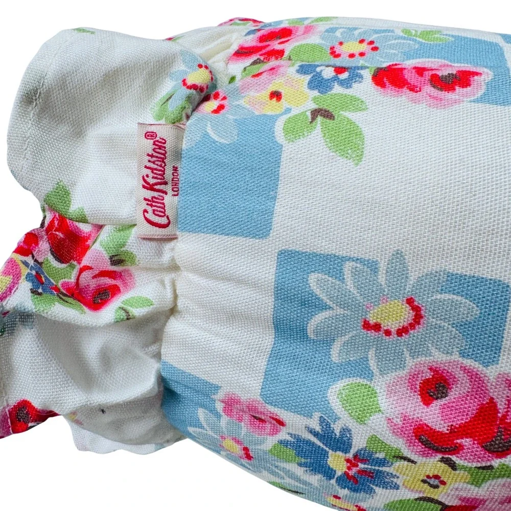 Cath Kidston London Blue Gingham Rose Floral Ruffle Bolster‎ Pillow Cottagecore